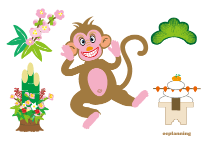 申のイラスト年賀状テンプレート