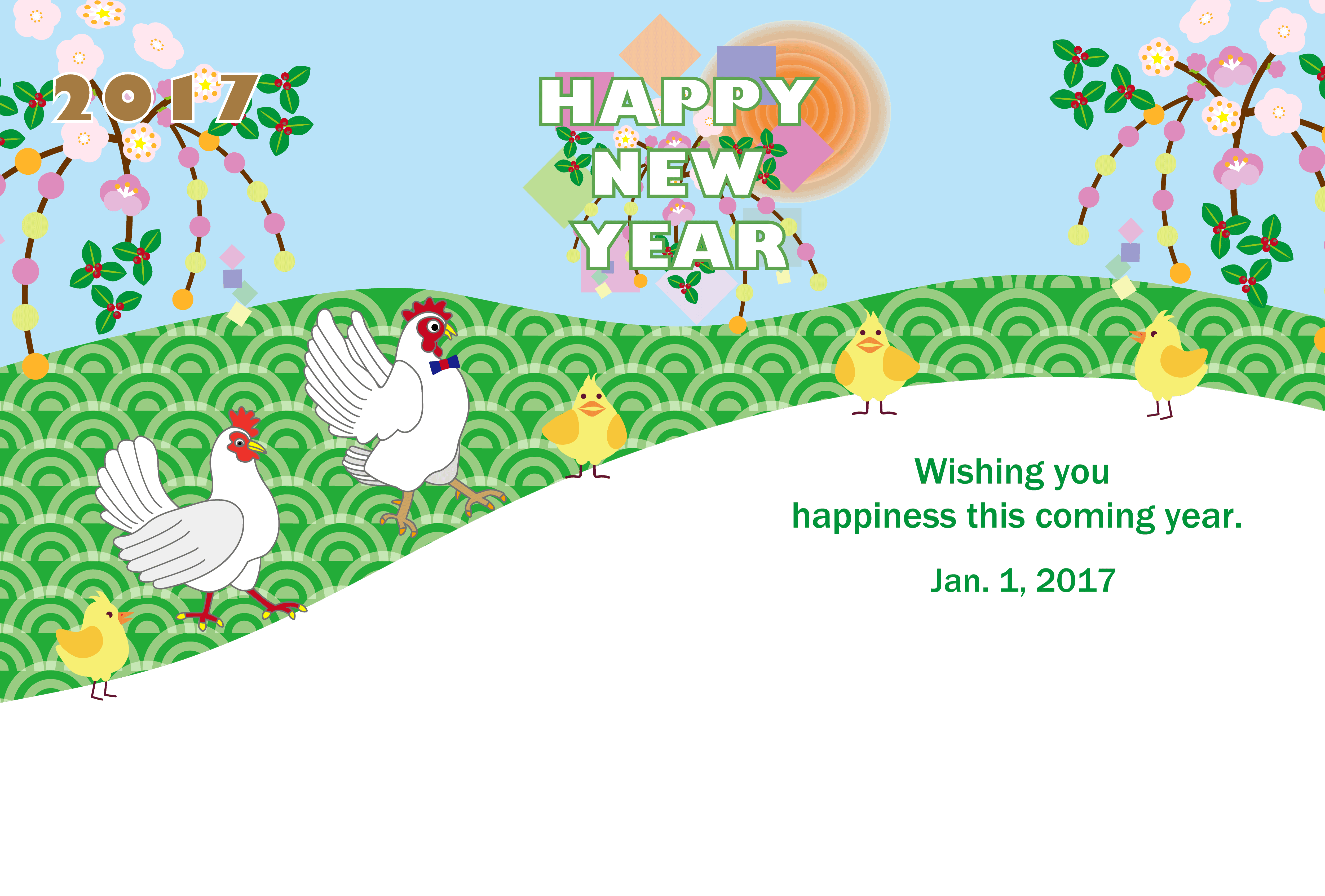 ニワトリのイラスト年賀状テンプレート