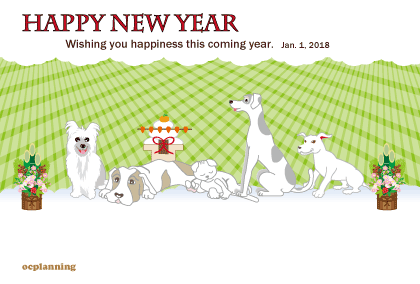 いぬのイラスト年賀状テンプレート