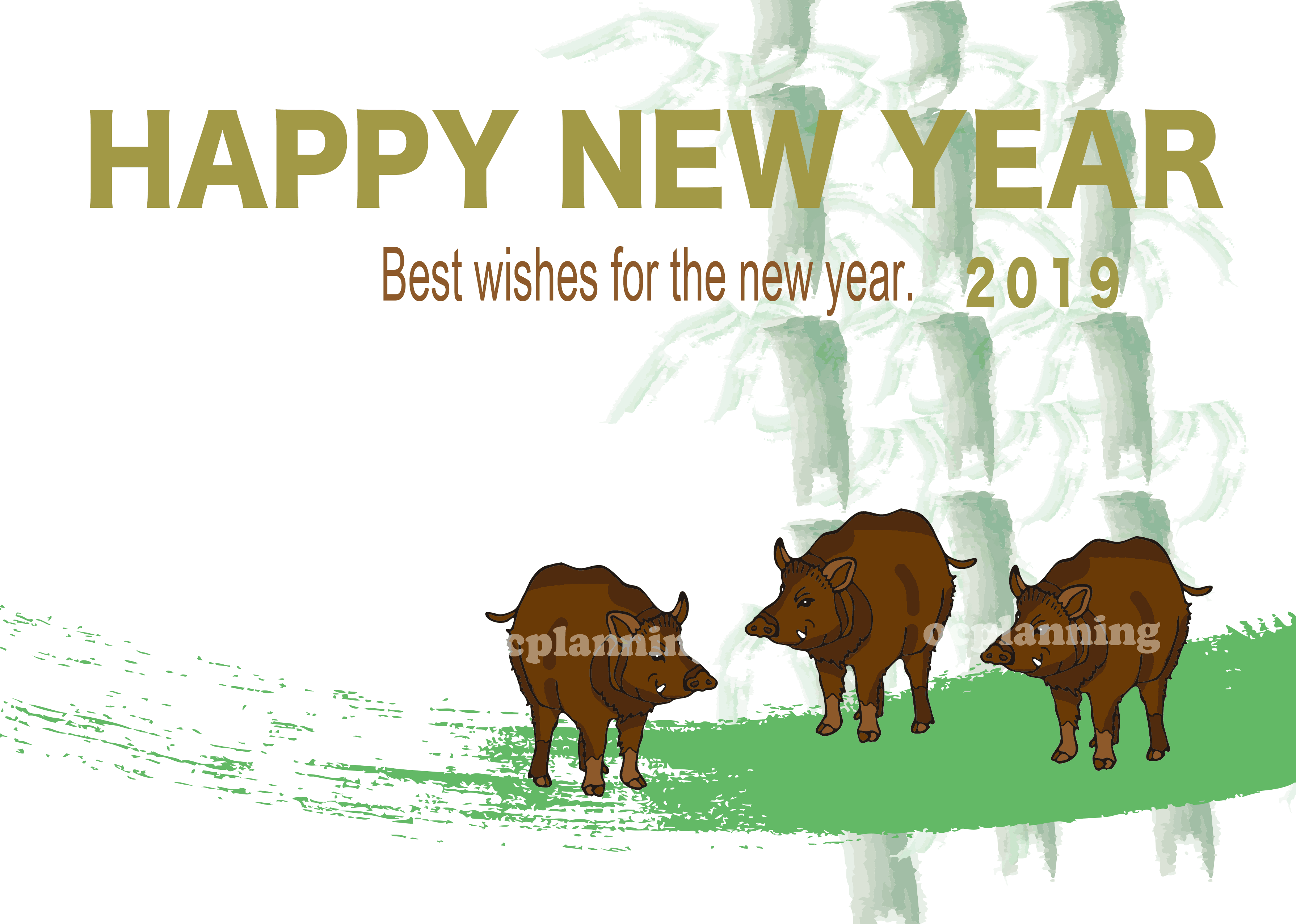 2019亥年 イノシシのイラスト年賀状素材