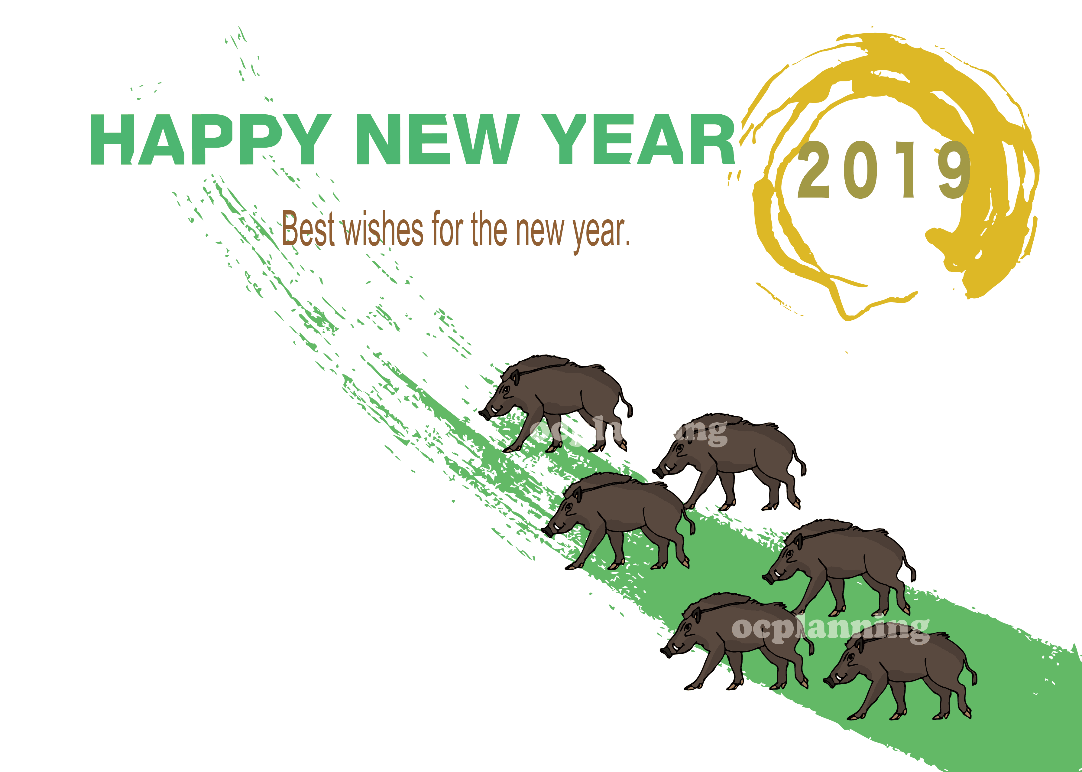 2019亥年 猪のイラスト年賀状素材