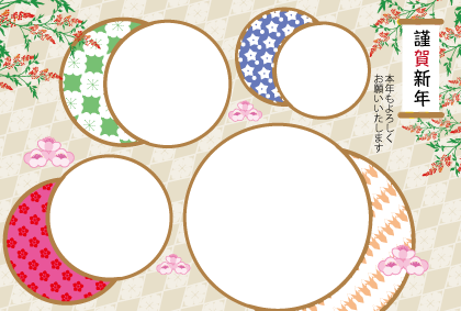 わんちゃんのフォトフレーム年賀状テンプレートト