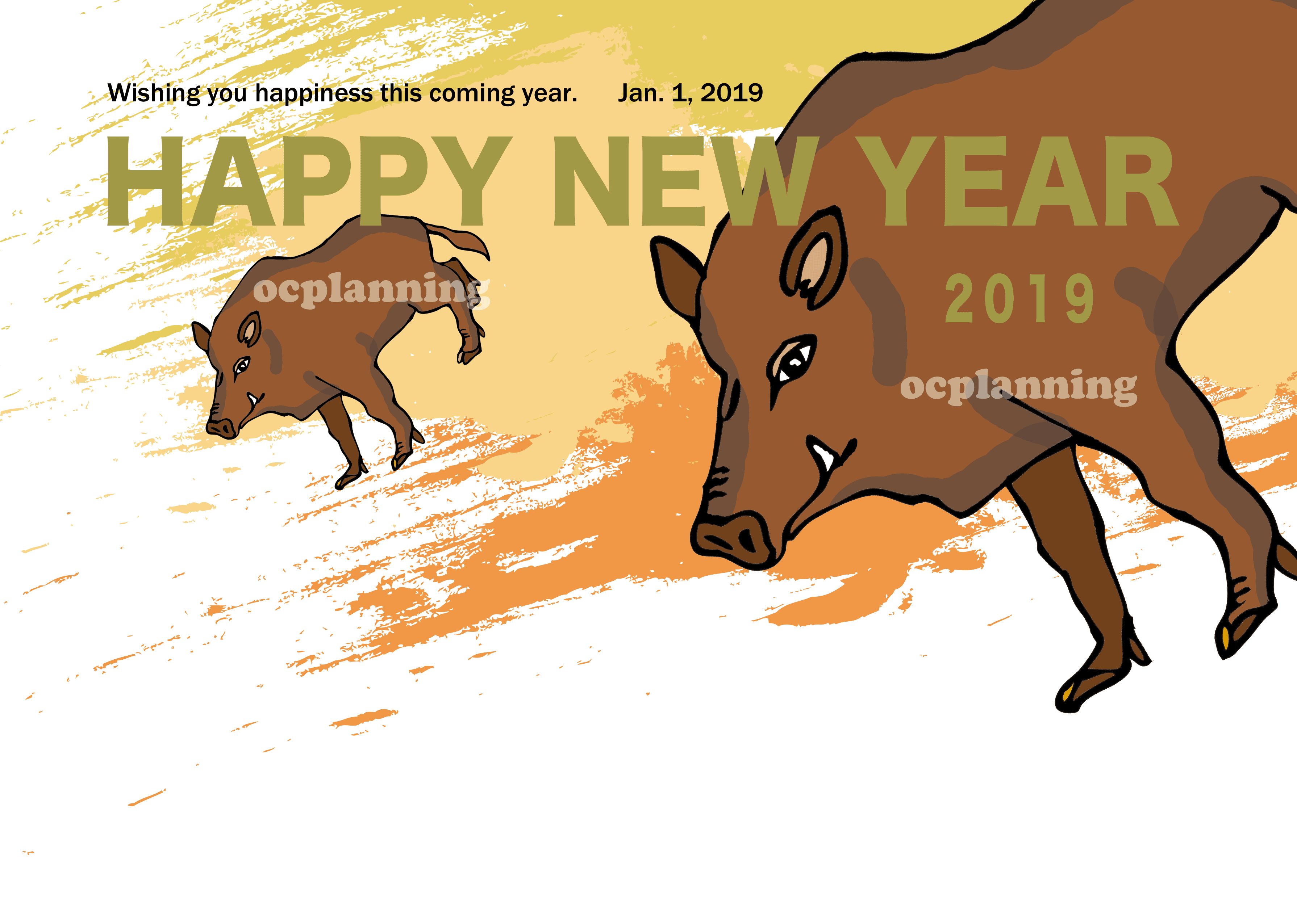 2019亥年 イノシシのイラスト年賀状素材