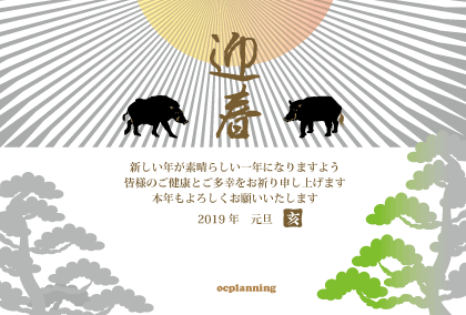 2019亥年 猪のイラスト年賀状素材