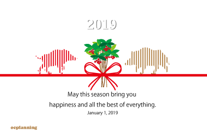 2019亥年 猪のイラスト年賀状素材