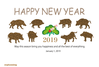 2019亥年 イノシシのイラスト年賀状素材