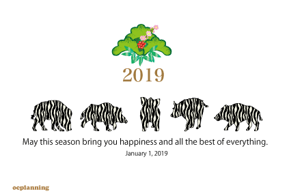 2019亥年 猪のイラスト年賀状素材