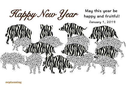 2019亥年 イノシシのイラスト年賀状素材