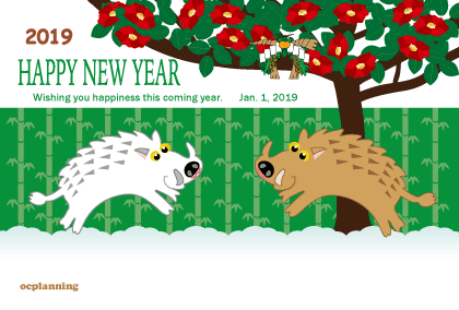 2019亥年 イノシシのイラスト年賀状素材