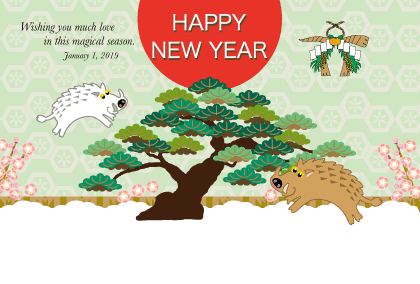 2019亥年 イノシシのイラスト年賀状素材