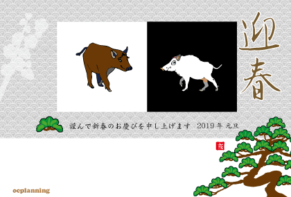 2019亥年 イノシシのイラスト年賀状素材