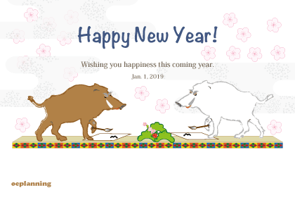 2019亥年 猪のイラスト年賀状素材