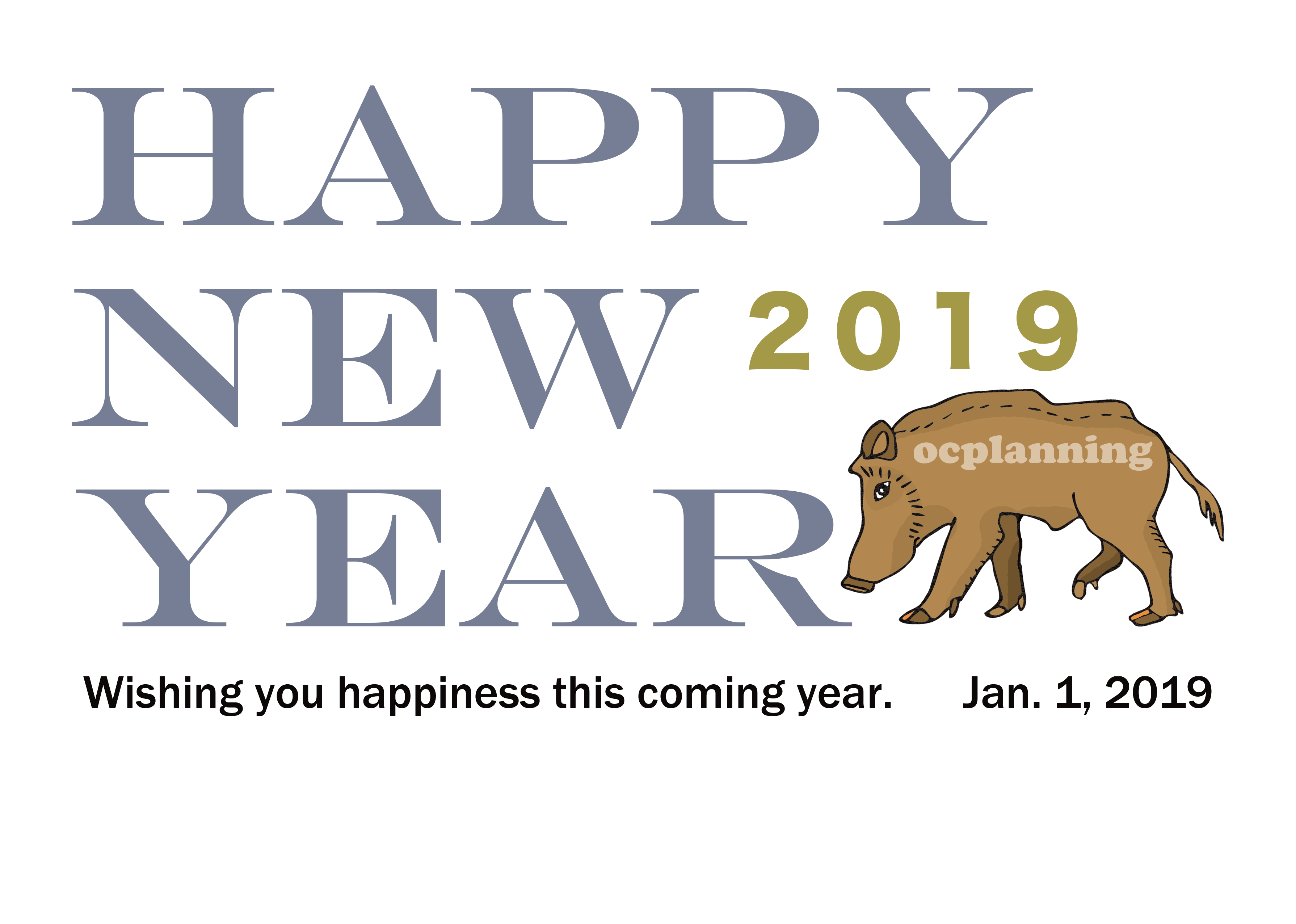 2019亥年 猪のイラスト年賀状素材