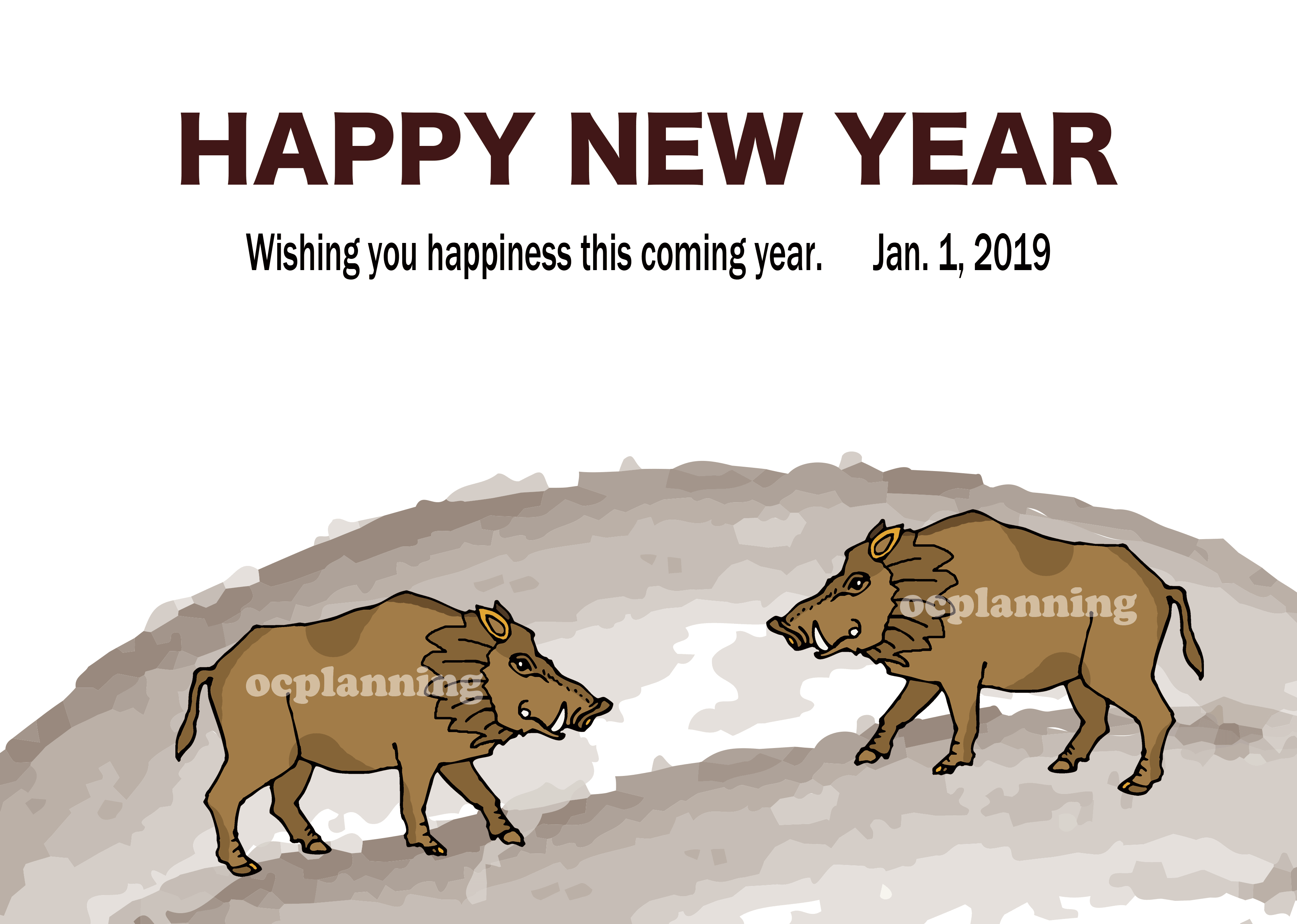 2019亥年 イノシシのイラスト年賀状素材