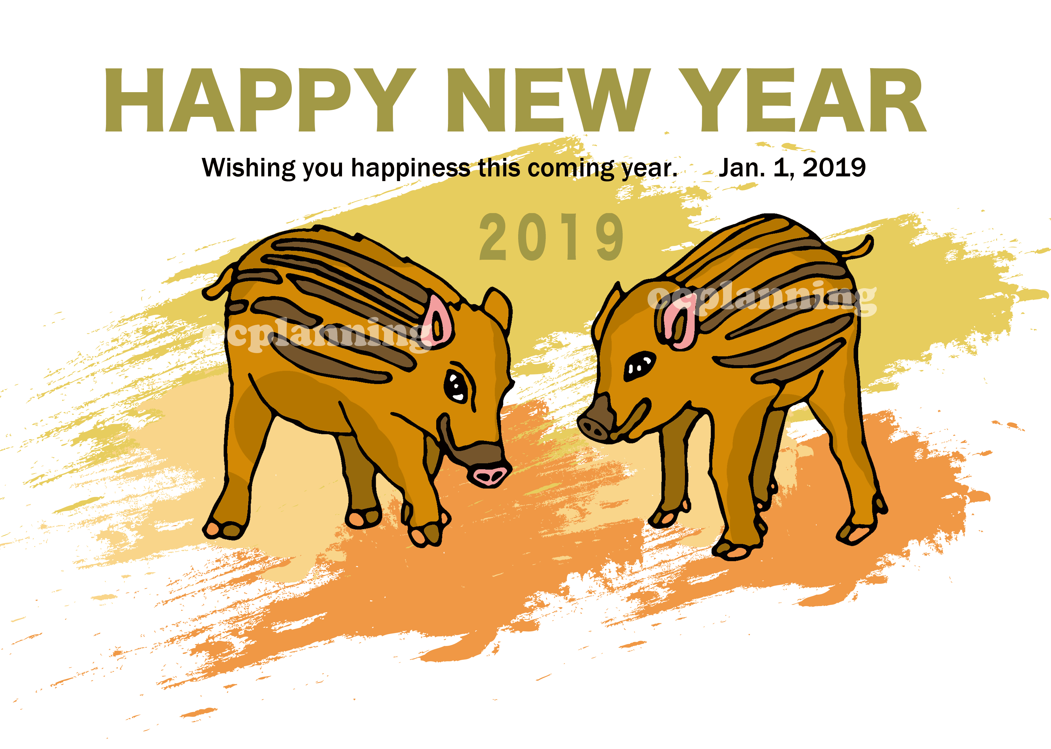 2019亥年 イノシシのイラスト年賀状素材