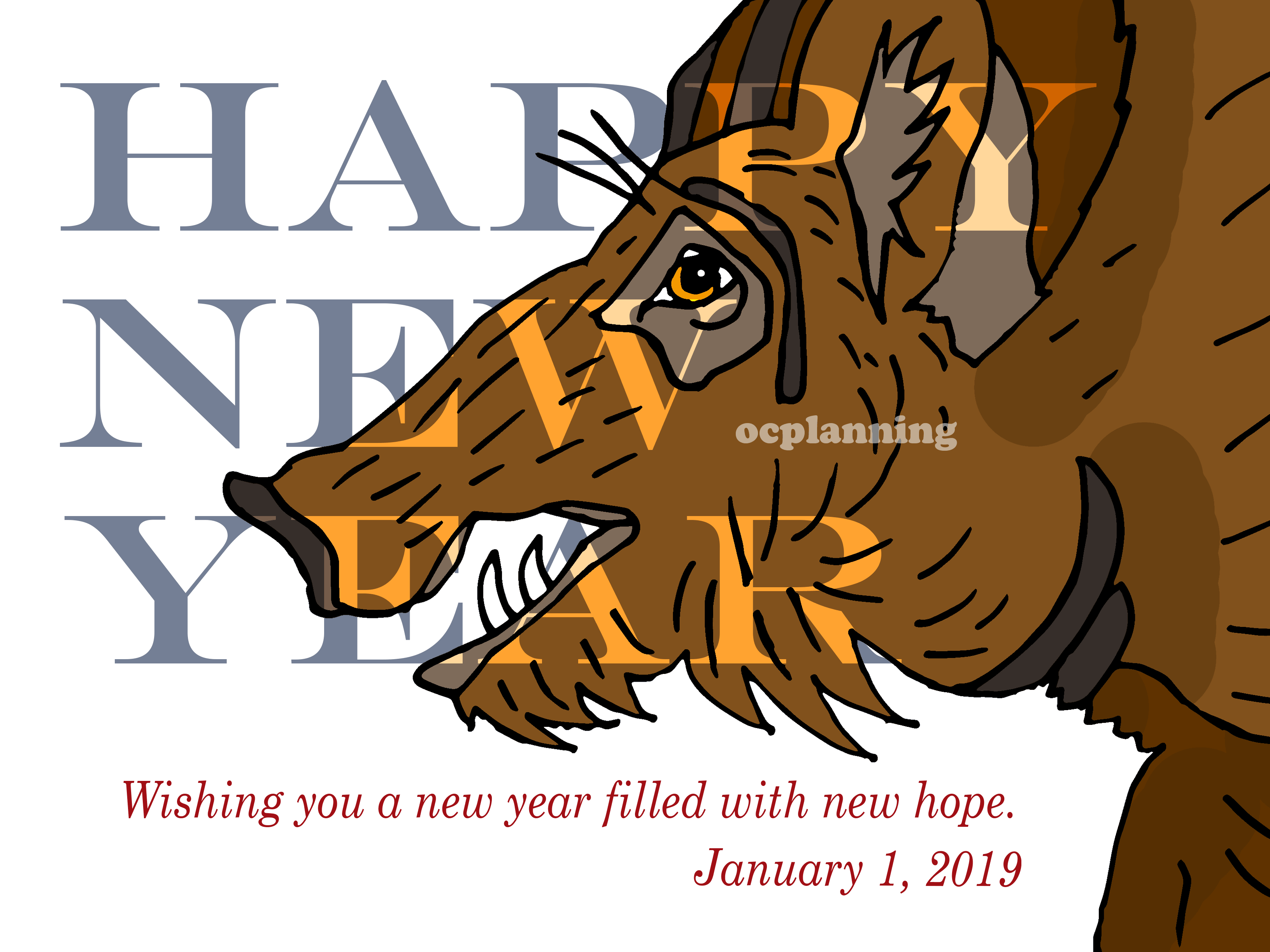 2019亥年 イノシシのイラスト年賀状素材