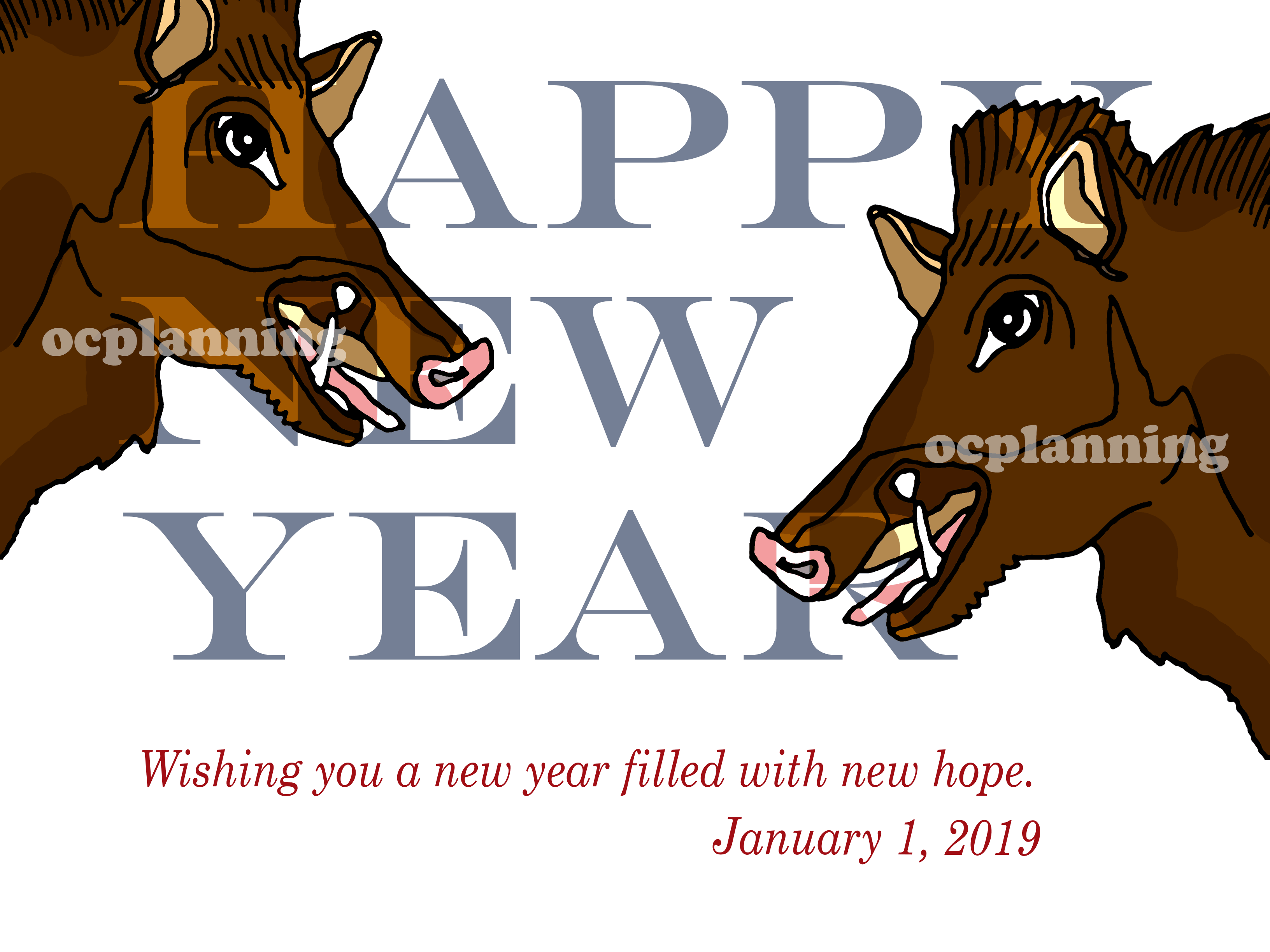 2019亥年 猪のイラスト年賀状素材