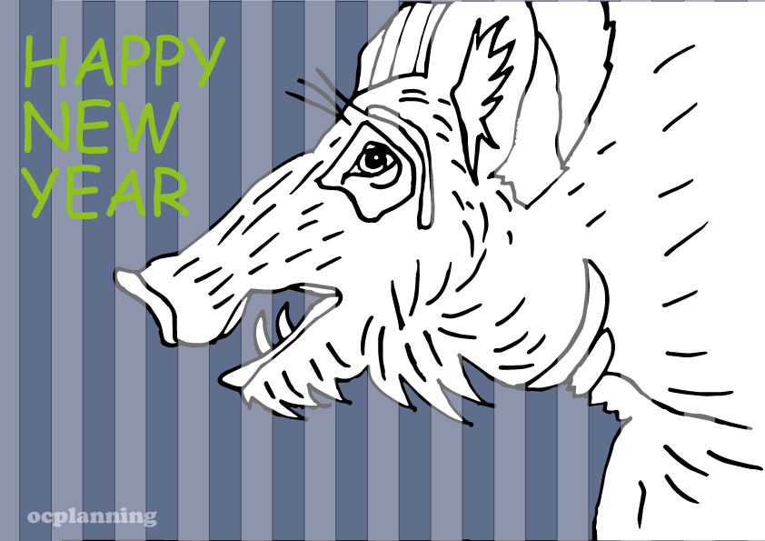 2019亥年 猪のイラスト年賀状素材