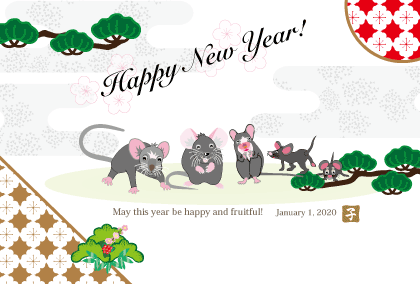 2020子年のねずみのイラスト年賀状素材