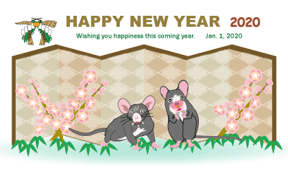 2020子年のネズミのイラスト年賀状素材