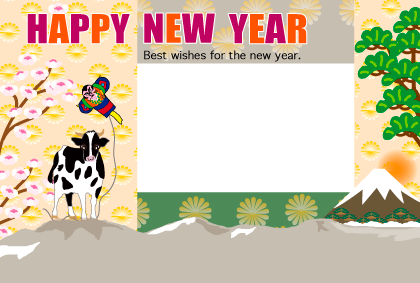 2021丑年の牛のイラスト年賀状素材