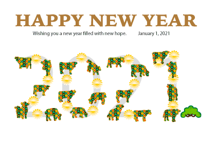 2021丑年の牛のイラスト年賀状素材