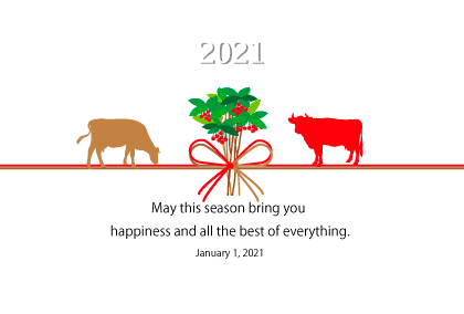 2021丑年のうしのイラスト年賀状素材