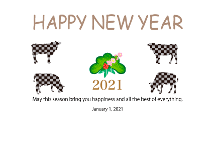 2021丑年の牛のイラスト年賀状素材