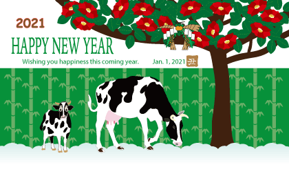 2021丑年のウシのイラスト年賀状素材