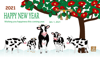 2021丑年のうしのイラスト年賀状素材