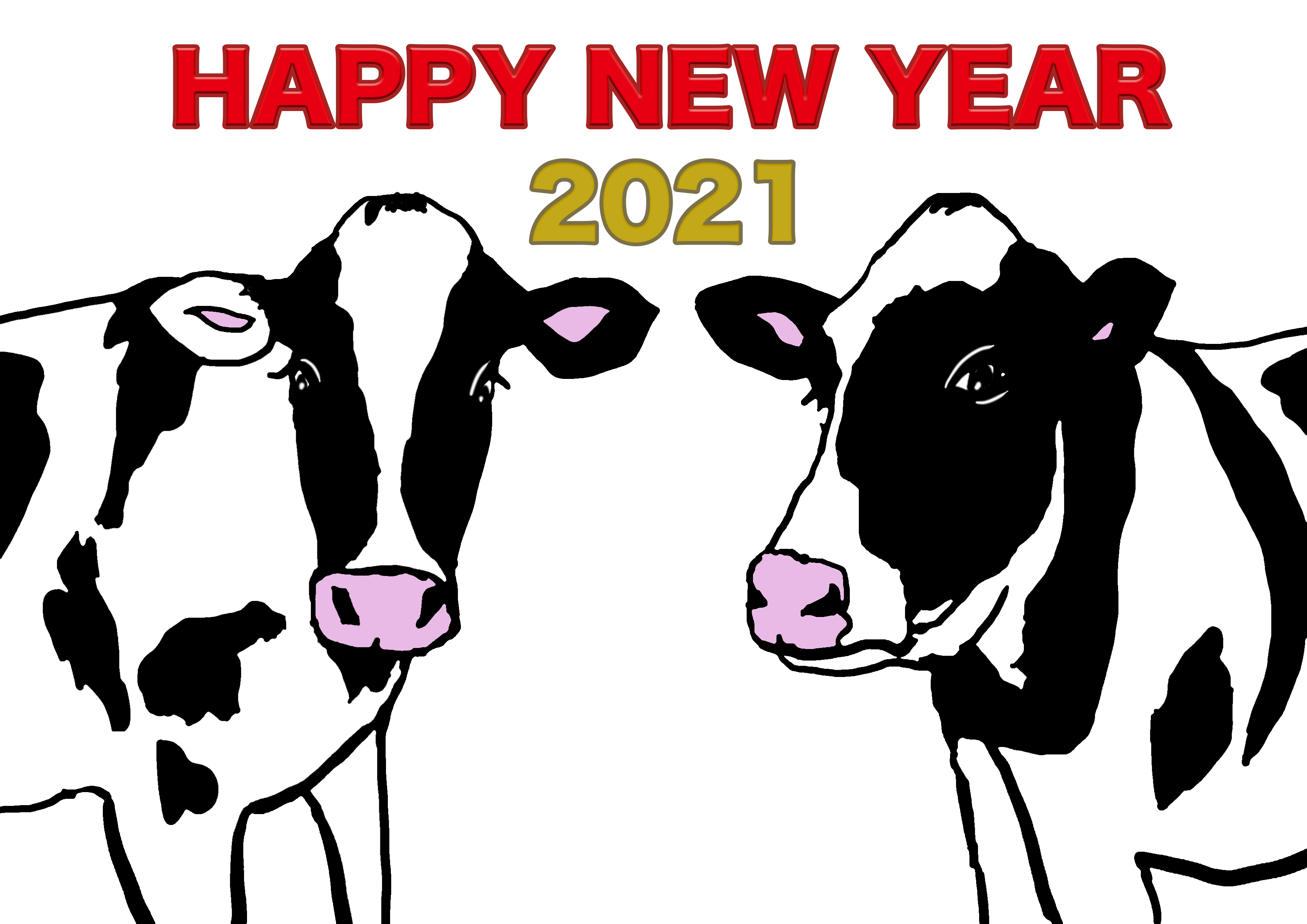 2021丑年のウシのイラスト年賀状素材
