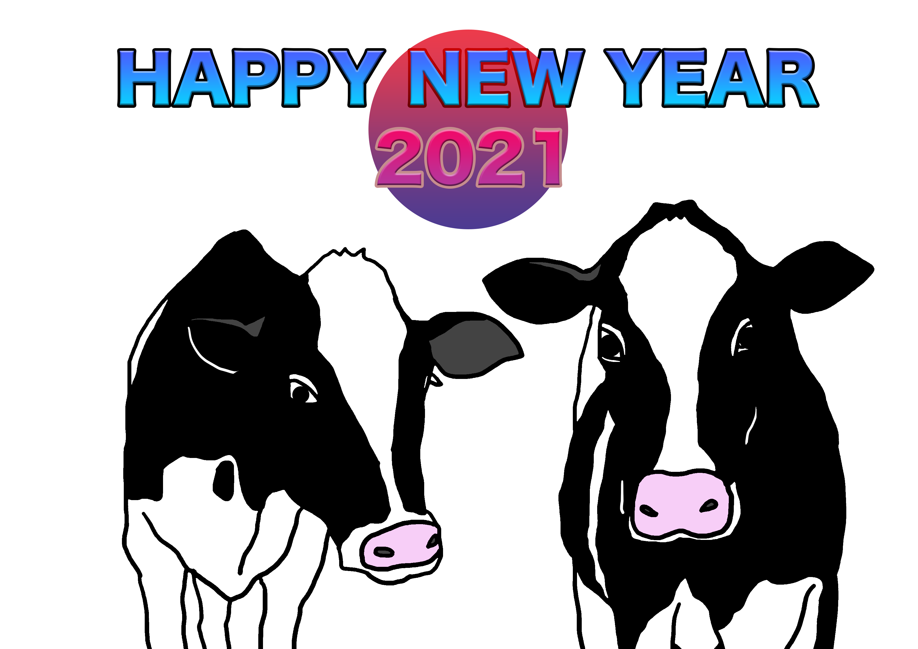 2021牛年のうしのイラスト年賀状素材cow