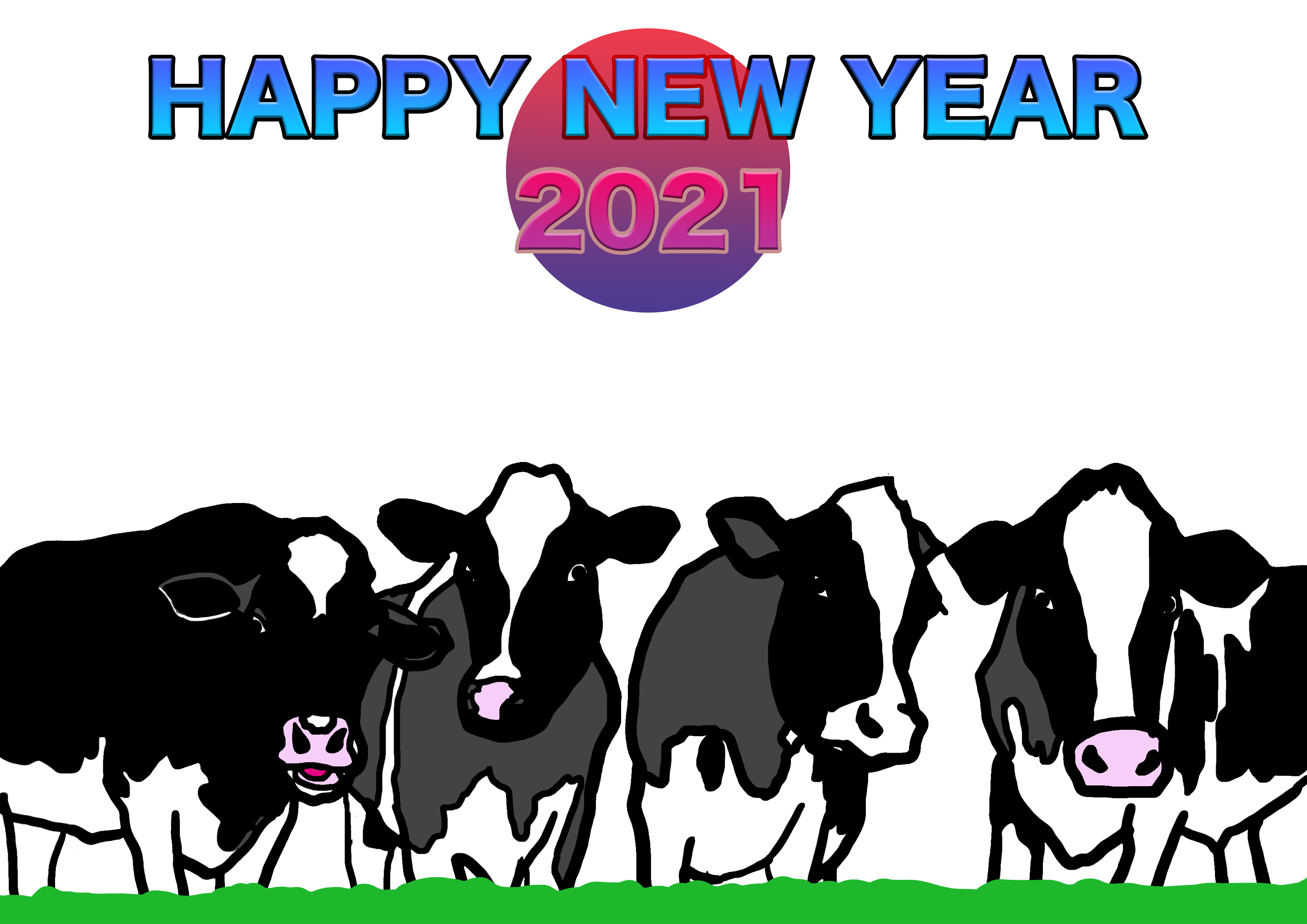 2021牛年のうしのイラスト年賀状素材cow