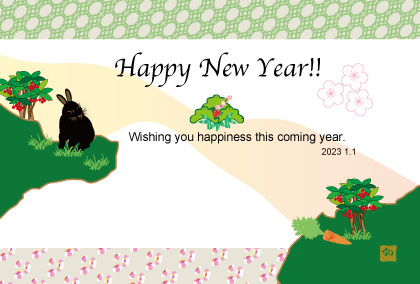 2021卯年のウサギのイラスト年賀状素材