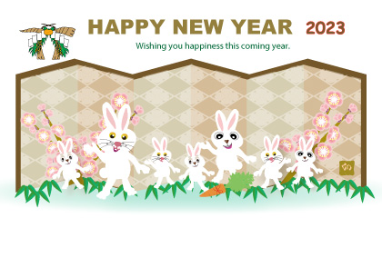 2021卯年のウサギのイラスト年賀状素材